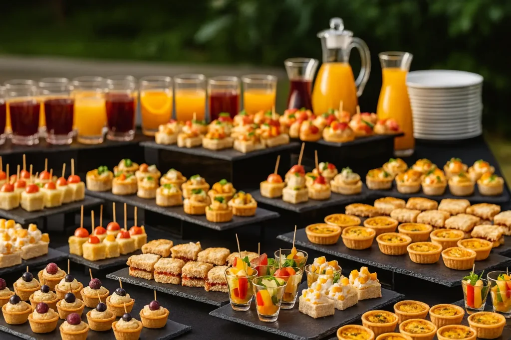 Buffet simples com finger foods para casamento