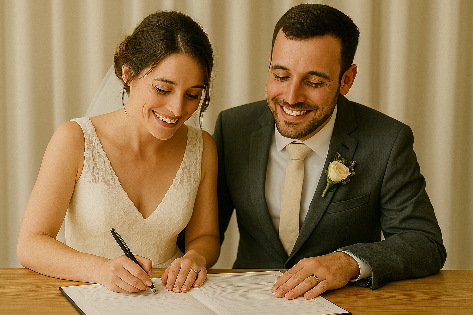 Casal assinando o livro no Cartório