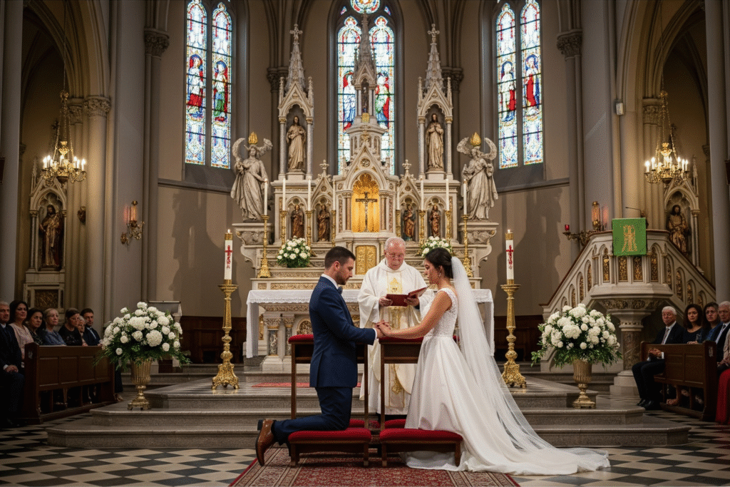 Casal oficializando casamento civil com assinatura no cartório_