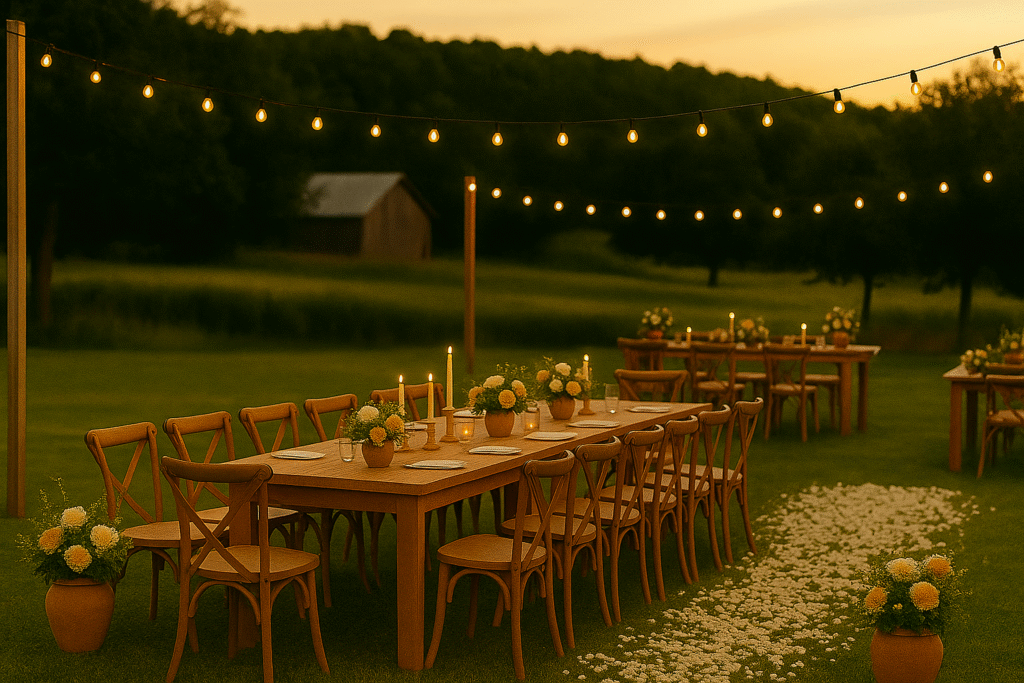 Decoração de mesa para casamento no campo com estilo rústico e aconchegante