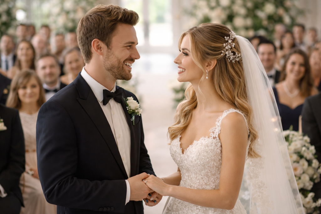 casal no altar casamento cerimônia momento emocionante
