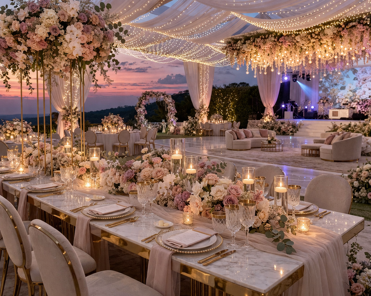 casamento de luxo 2026 com experiência sensorial e decoração premium com iluminação sofisticada