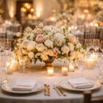 decoracao de casamento luxo mesa de recepcao com arranjo floral sofisticado e velas