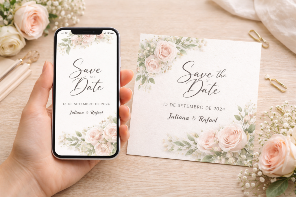 tipos de save the date digital e impresso comparação