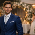 traje do noivo 2026 terno azul noivo elegante em cerimônia