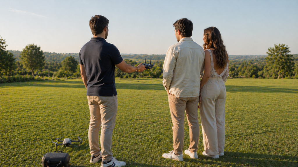 contratar piloto de drone para casamento reunião briefing alinhamento roteiro