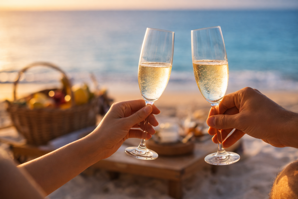 Piquenique romântico privativo na praia para casal em lua de mel em Fernando de Noronha