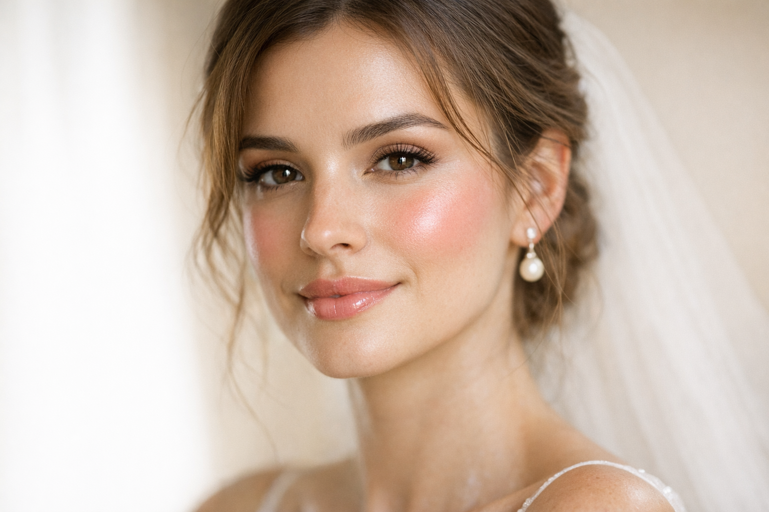 maquiagem de noiva 2026 pele natural com glow suave e blush rosado em cerimônia