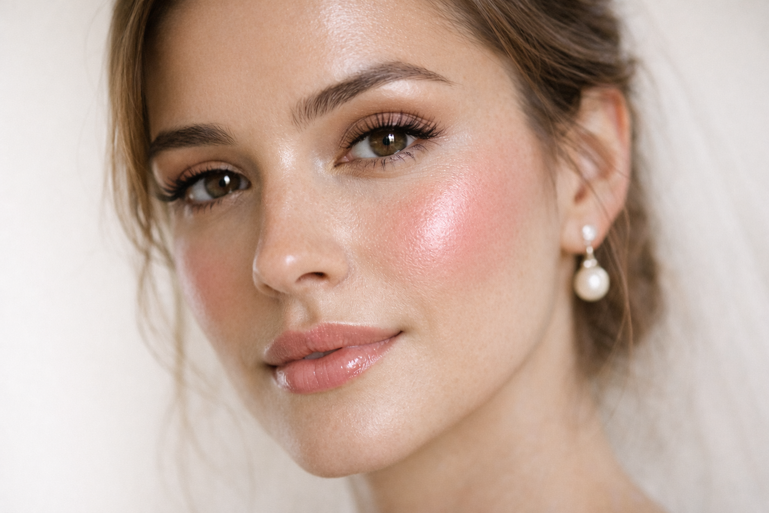 tendências maquiagem de noiva 2026 glass skin blush rosado lábios naturais