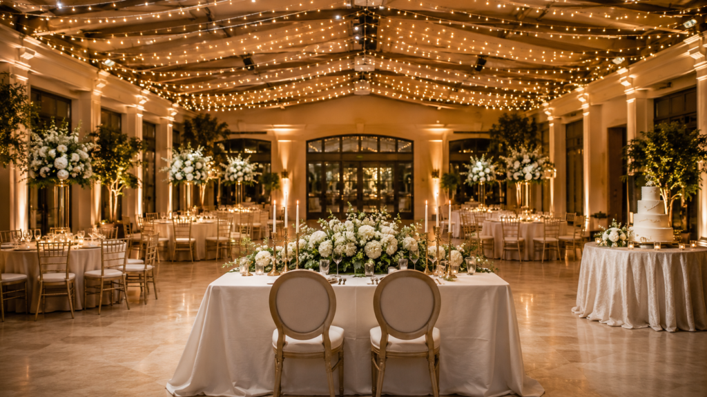 Comparação dos tipos de decoração de mesa de casamento com estilos clássico, rústico, moderno e romântico