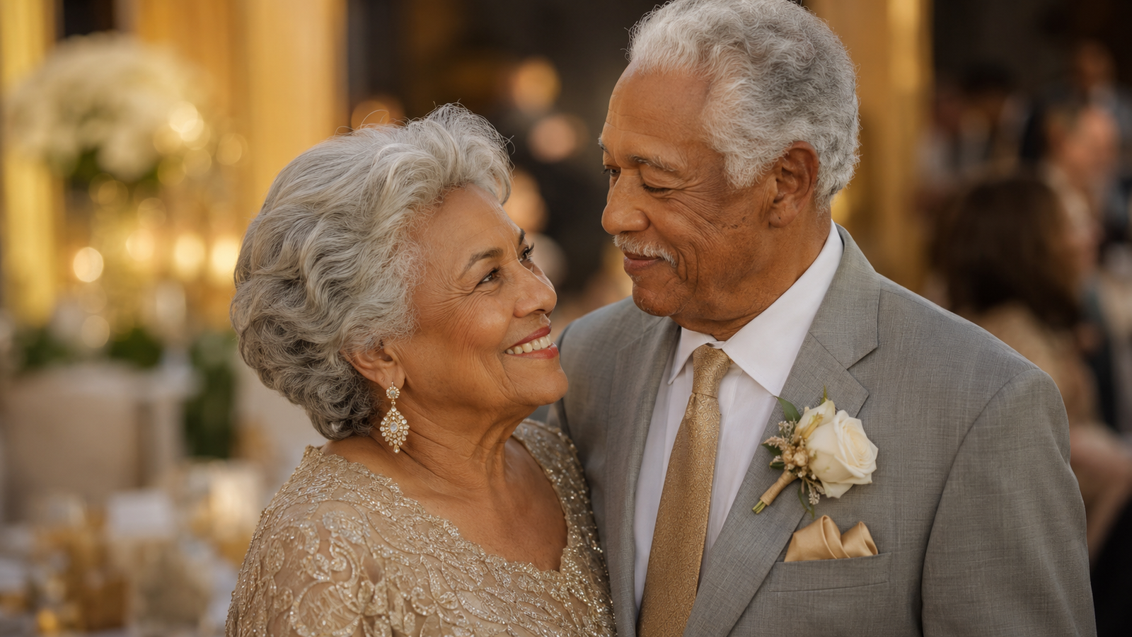 casal idoso comemorando as bodas de ouro aos 50 anos de casamento