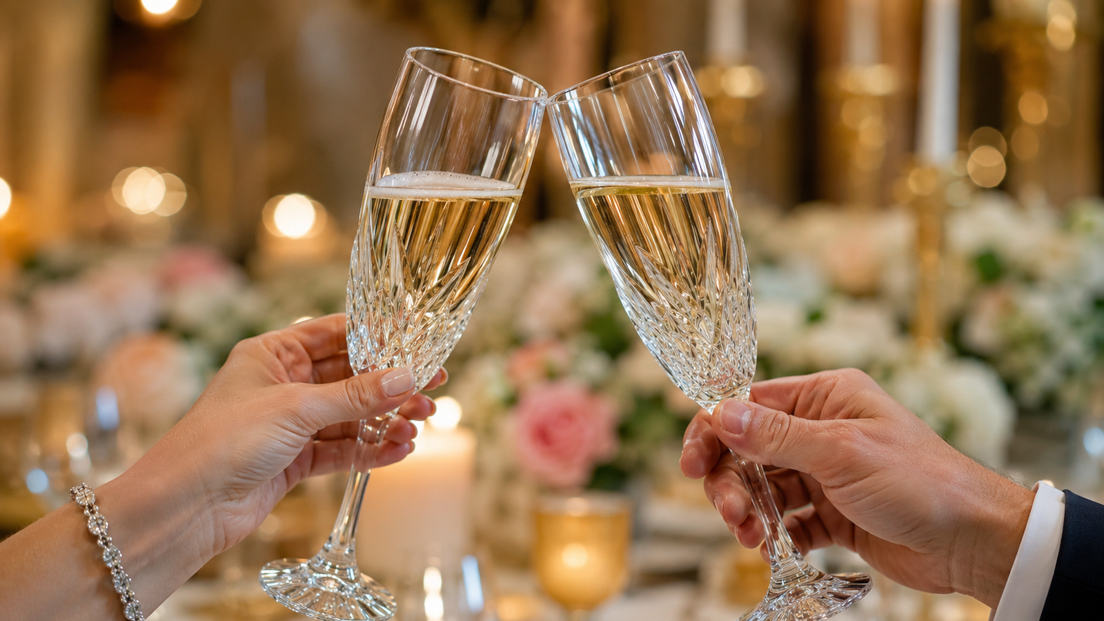 taças de cristal em um brinde das bodas de cristal aos 15 anos de casamento