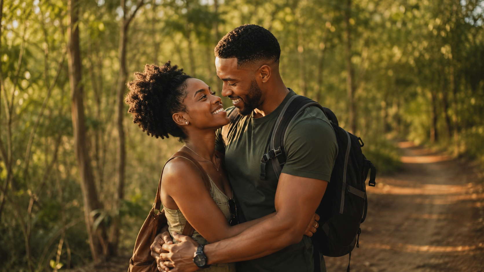 casal comemorando as bodas de madeira em uma viagem na natureza aos 5 anos