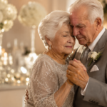 casal idoso dançando juntos na comemoração das bodas de diamante, 60 anos de casamento