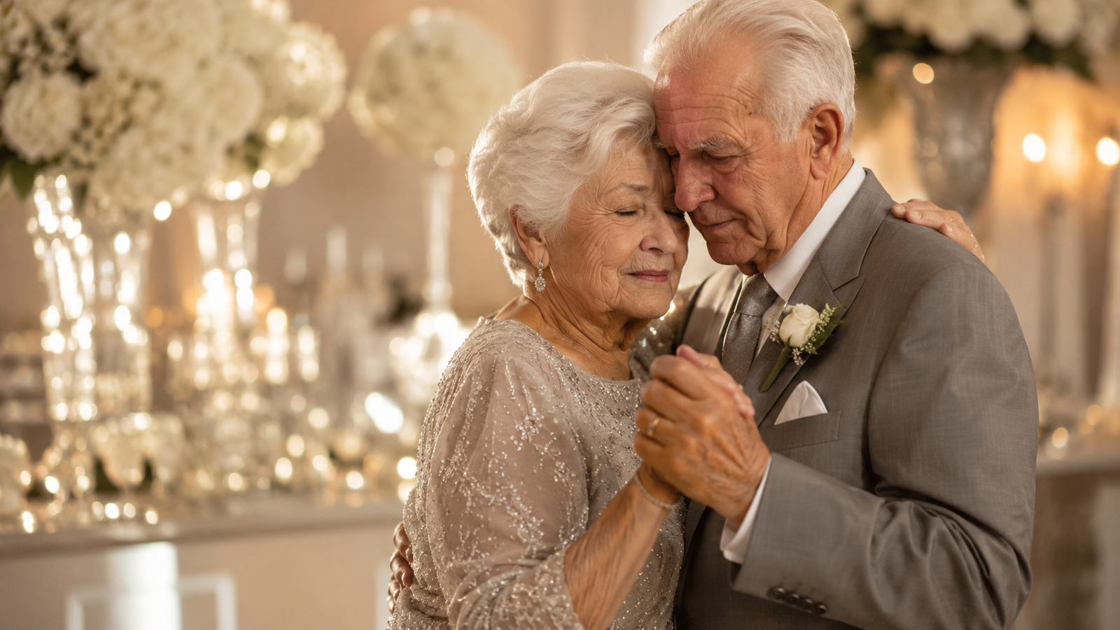 casal idoso dançando juntos na comemoração das bodas de diamante, 60 anos de casamento