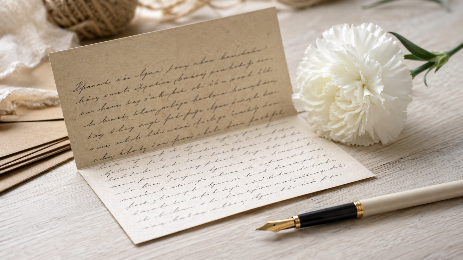 carta de mensagem escrita à mão com um cravo nas bodas de papel
