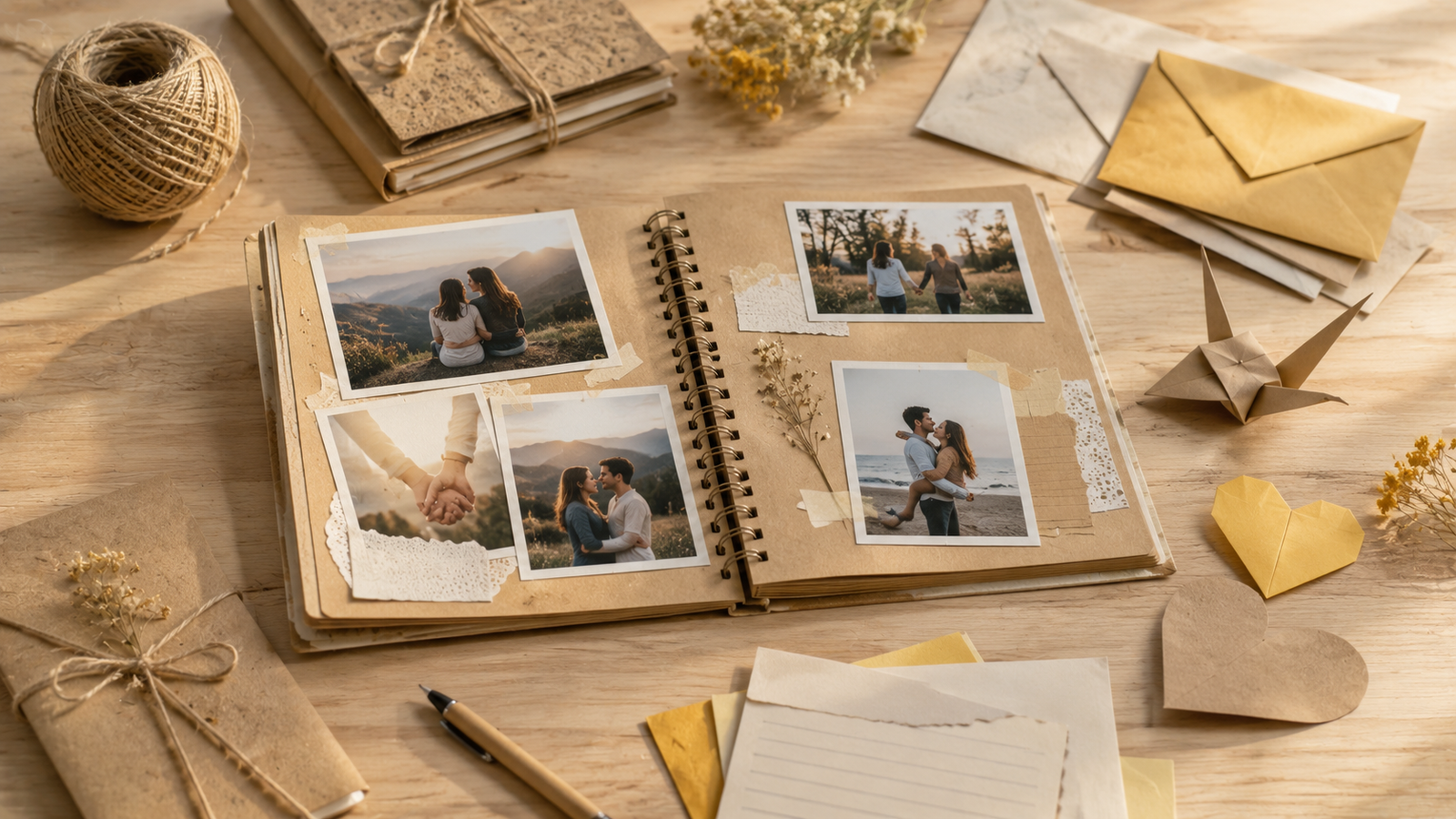 scrapbook, cartas e origami de papel, presentes feitos à mão das bodas de papel