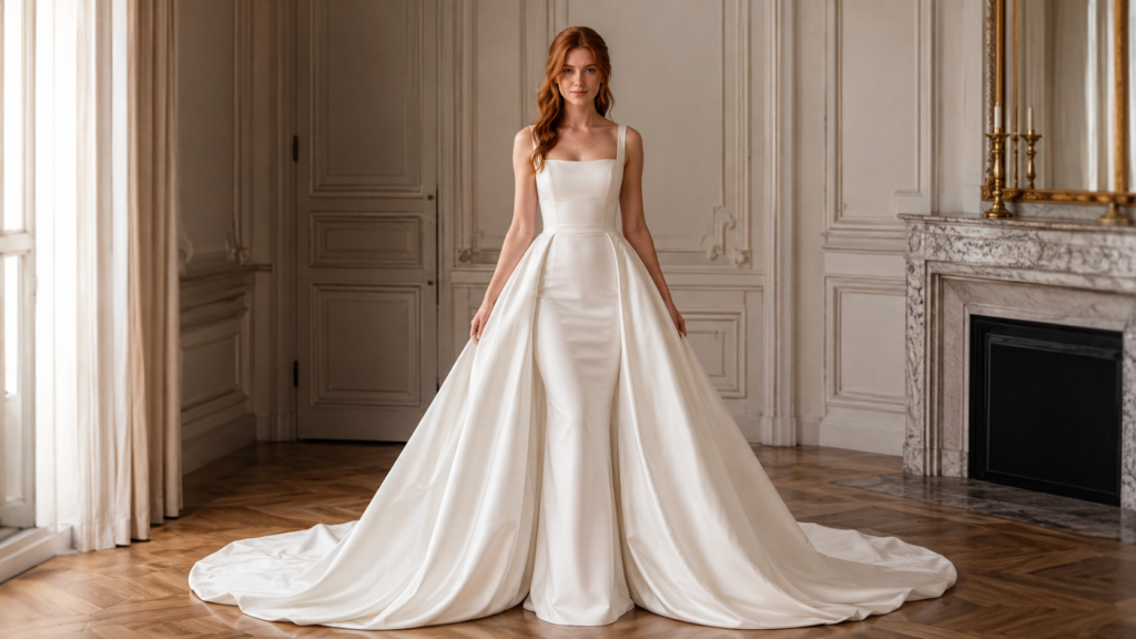 noiva em vestido de noiva de saia removível, dois looks