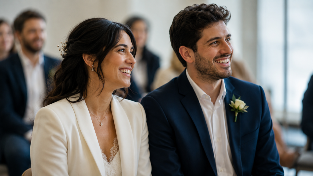 casal jovem feliz se casando no civil de graça no cartório