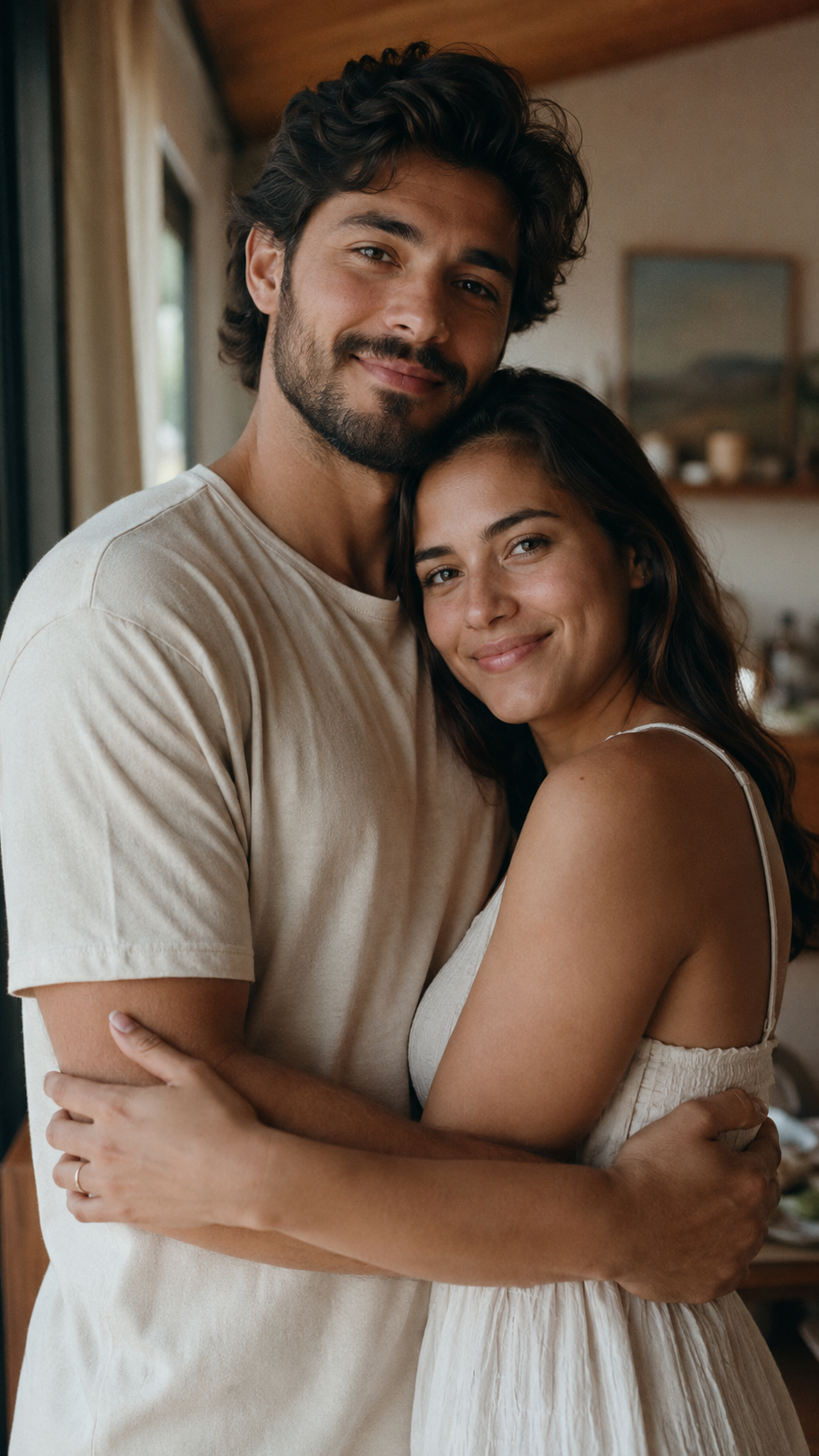 Casal feliz e seguro após decidir entre casamento civil ou união estável