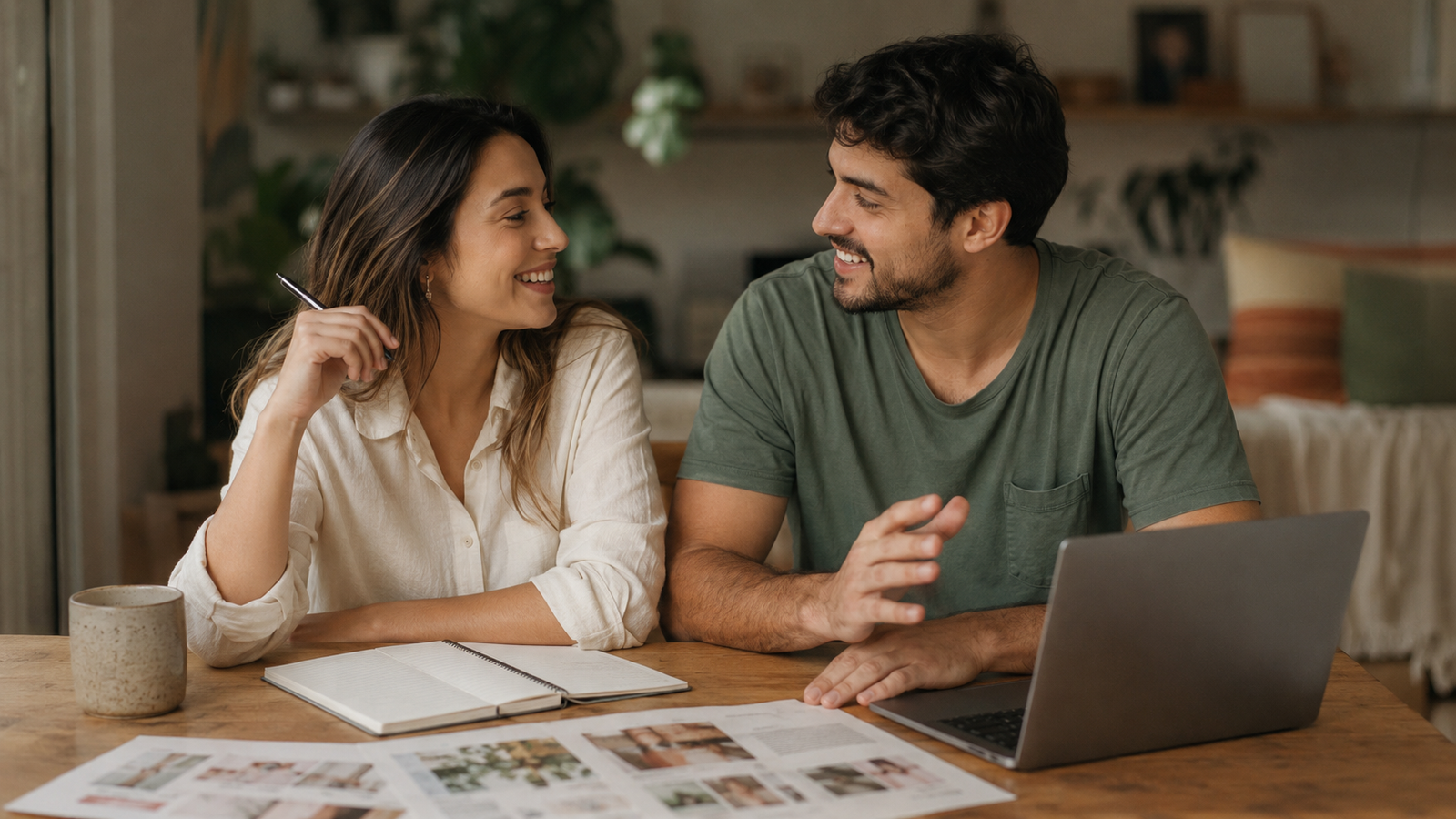 Casal decidindo entre casamento civil, religioso e simbólico enquanto planeja o casamento em casa