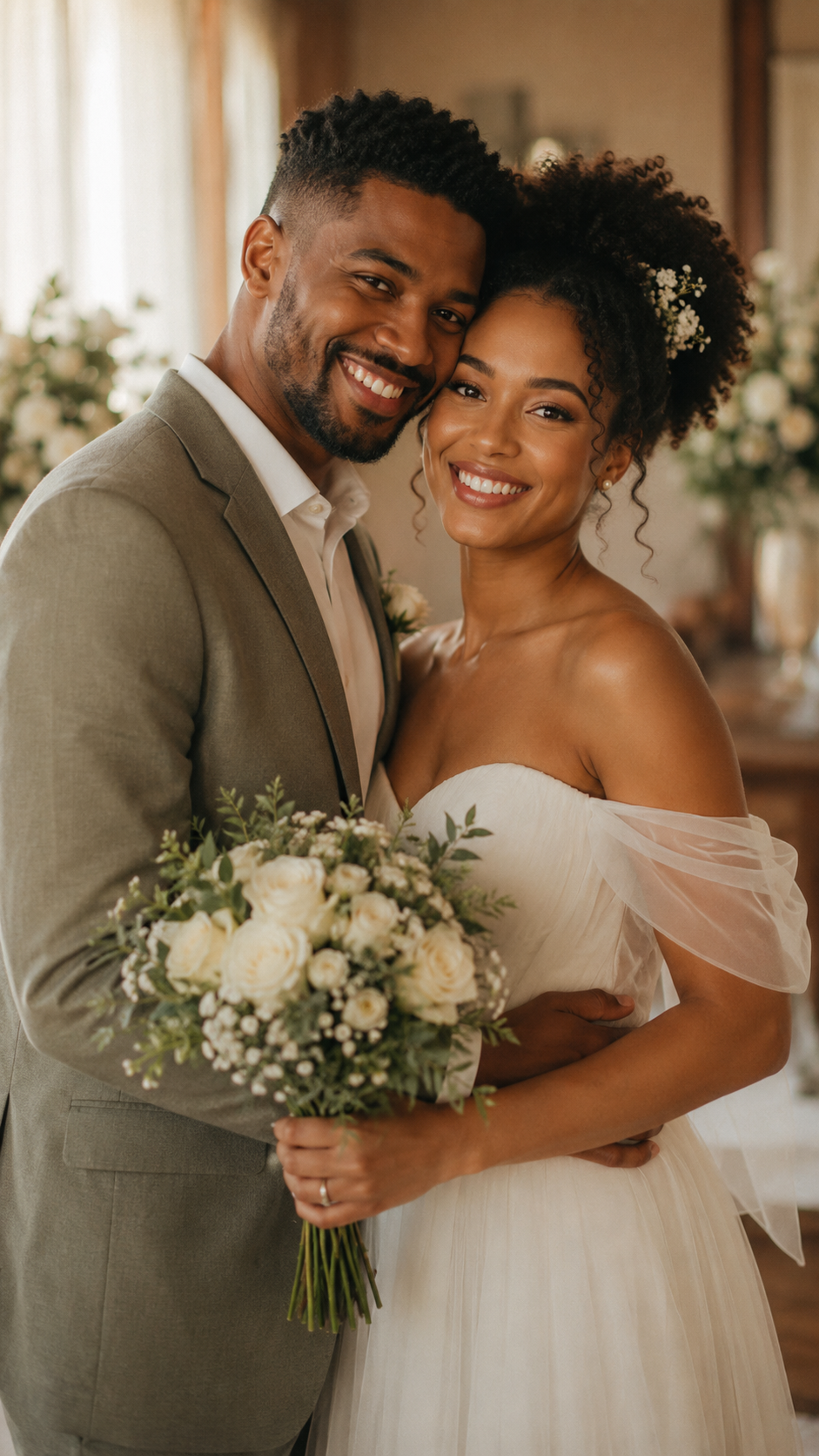 Casal recém-casado feliz após escolher o tipo de casamento ideal