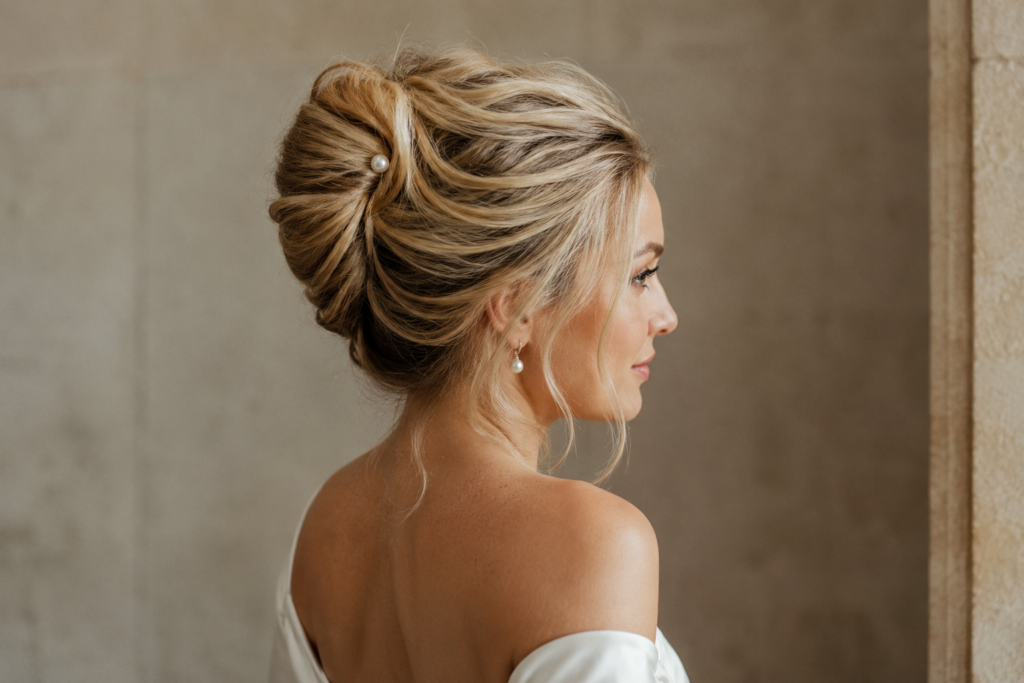 Coque banana messy, tendência de penteado de noiva 2026, com pontas soltas
