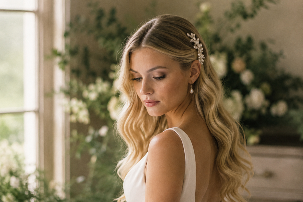 Ondas soltas com risca ao meio, penteado de noiva 2026