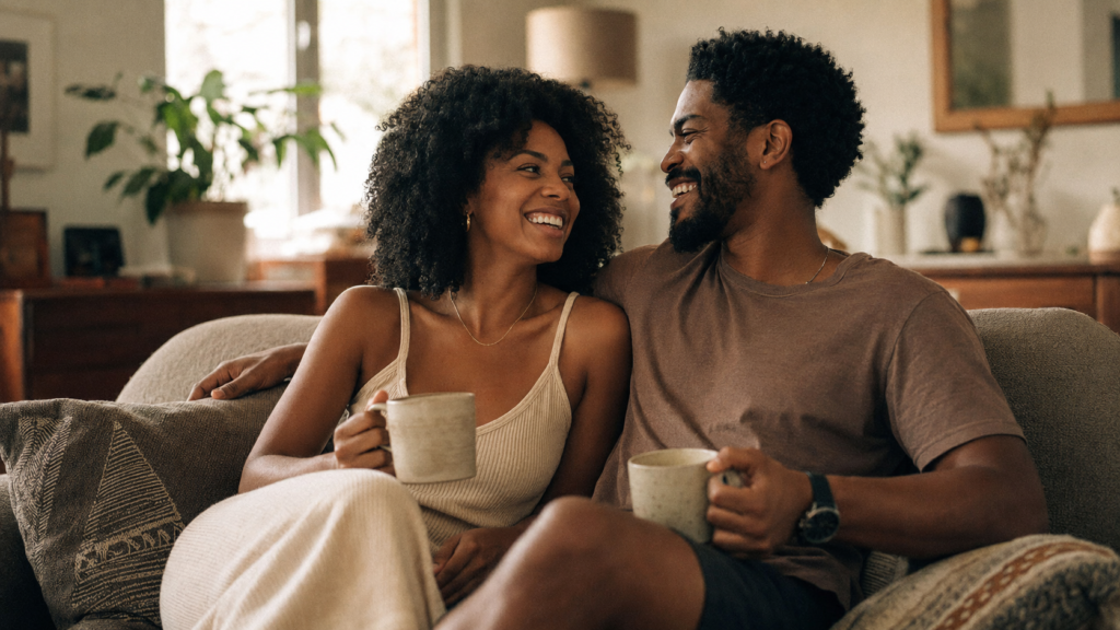 Casal morando junto em casa, representando a união estável no dia a dia