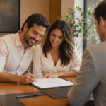 Casal formalizando a conversão de união estável em casamento no cartório de registro civil