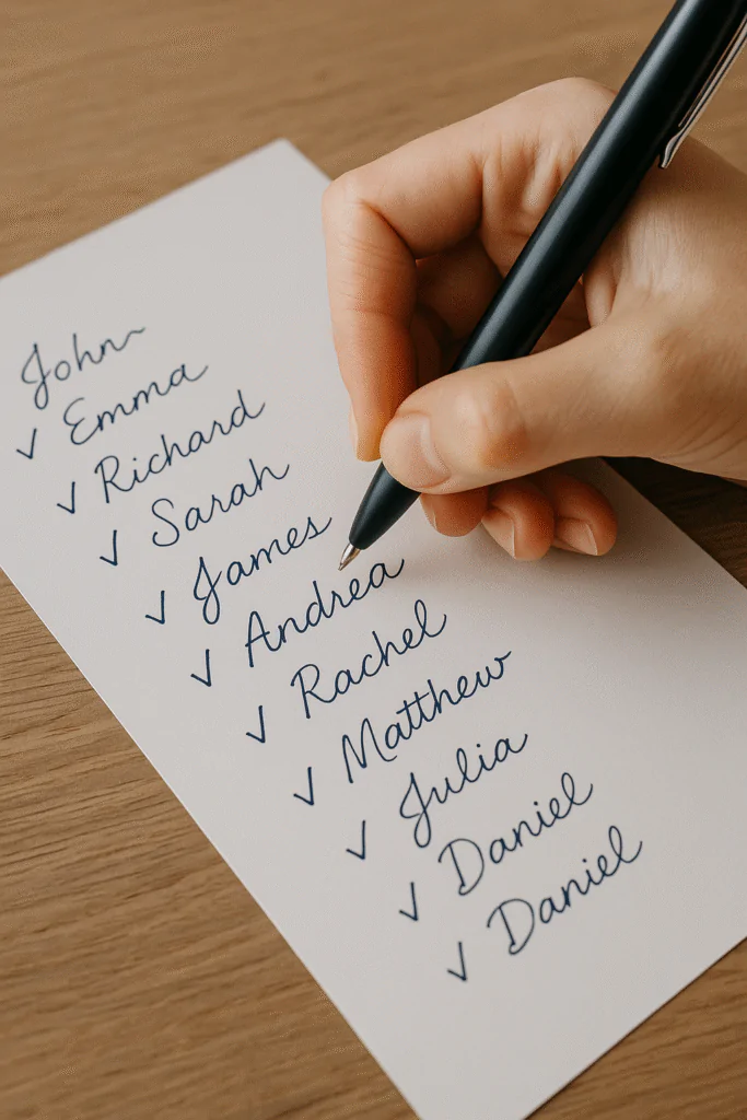 Lista de possíveis padrinhos sendo escrita manualmente