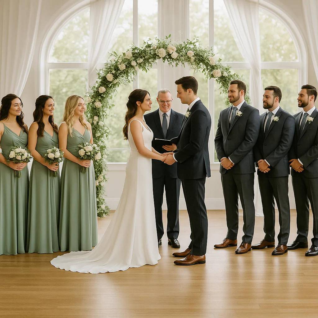 Padrinhos posicionados no altar durante cerimônia de casamento